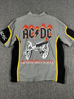 Vintage 2005 AC/DC For Those About To Rock Button Up Bowling Shirt Men's Large
